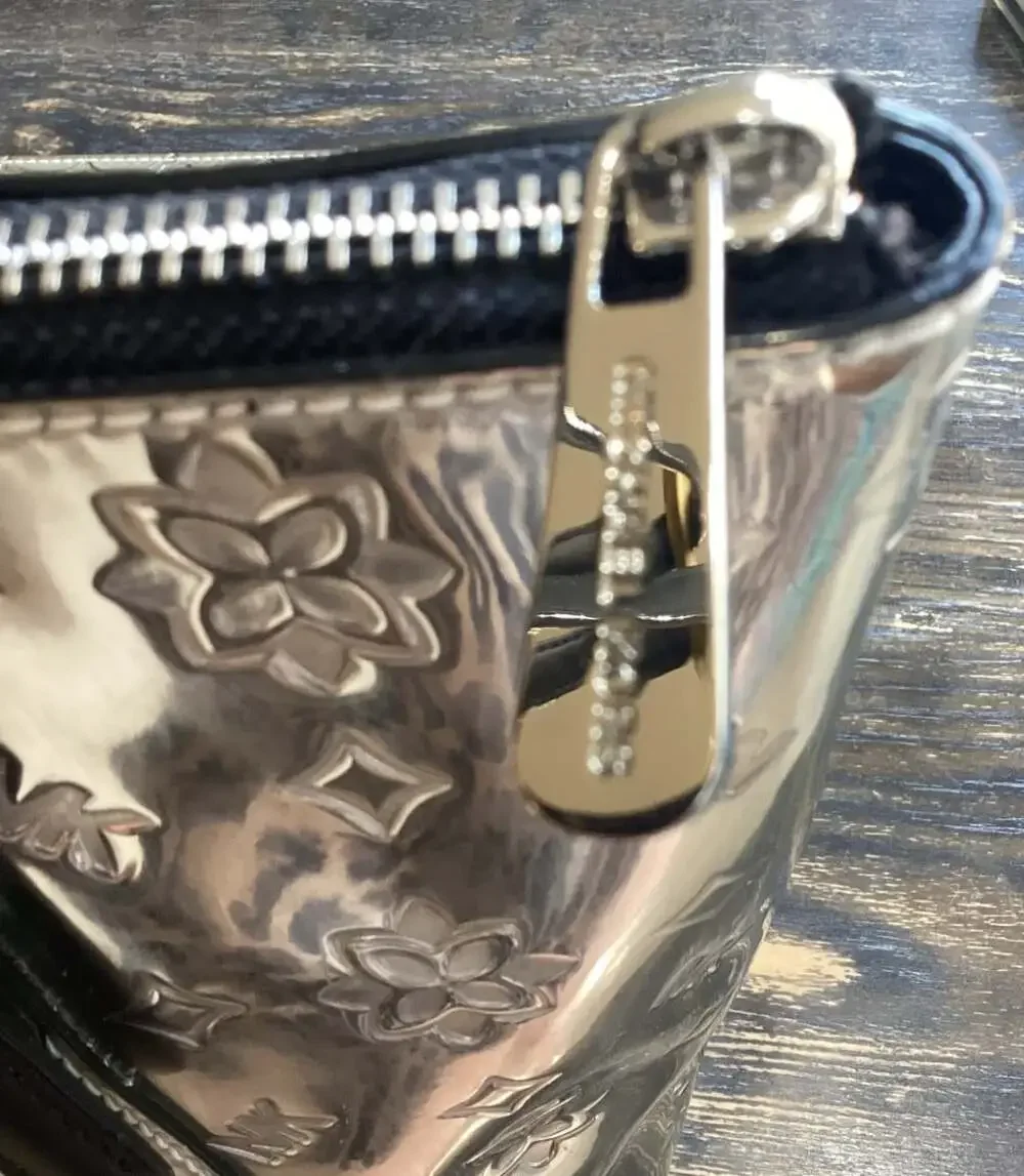 Michael Kors Ciara Zip Top Silver Mirror Embossed Tote with Matching Wristlet